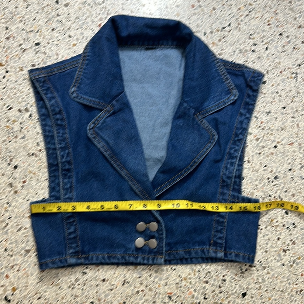 Vintage denim Jean vest crop cropped medium m - Picture 4 of 5
